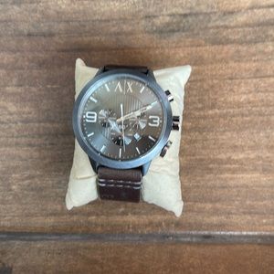 Armani Exchange Mens chronograph brown leather watch.